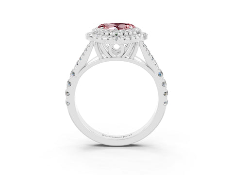 White gold Double Halo Heart Cut Morganite Split Shank Engagement Ring with Four-Prong Setting_3