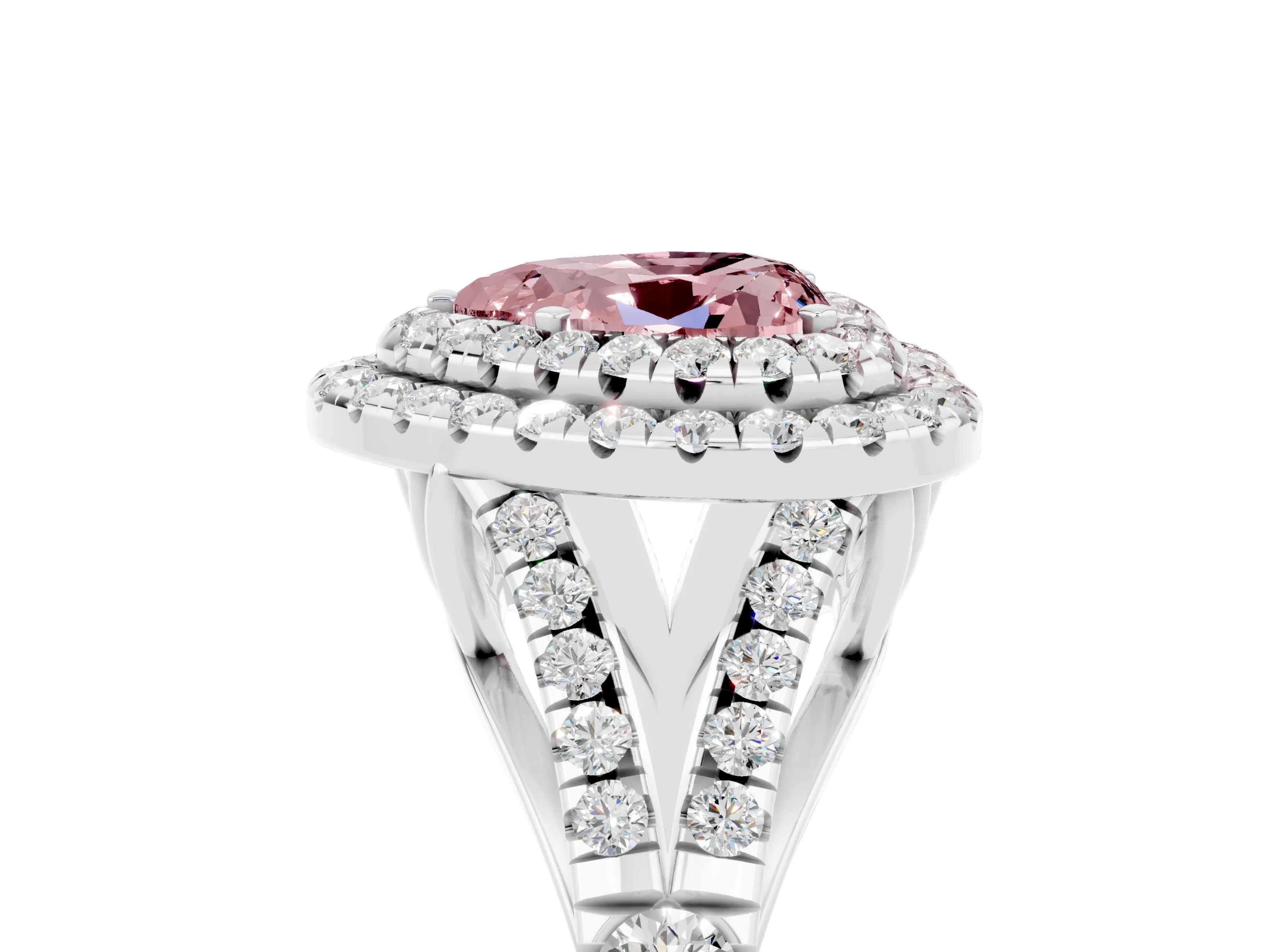 White gold Double Halo Heart Cut Morganite Split Shank Engagement Ring with Four-Prong Setting_5