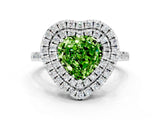 White gold Double Halo Heart Cut Peridot Pavé Band with Four-Prong Setting