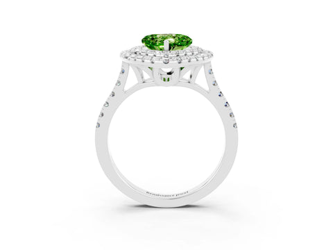 White gold Double Halo Heart Cut Peridot Pavé Band with Four-Prong Setting_3