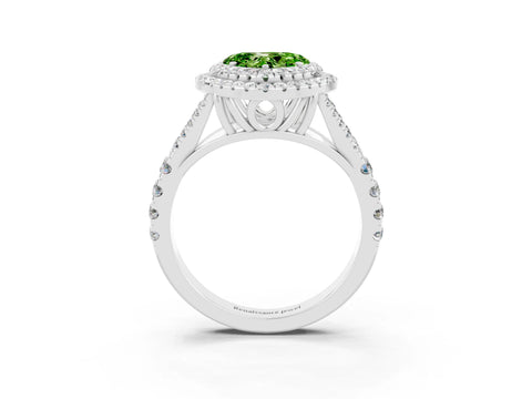 White gold Double Halo Heart Cut Peridot Pavé Split Shank Ring with Prong Setting_3