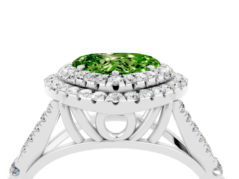White gold Double Halo Heart Cut Peridot Pavé Split Shank Ring with Prong Setting_4