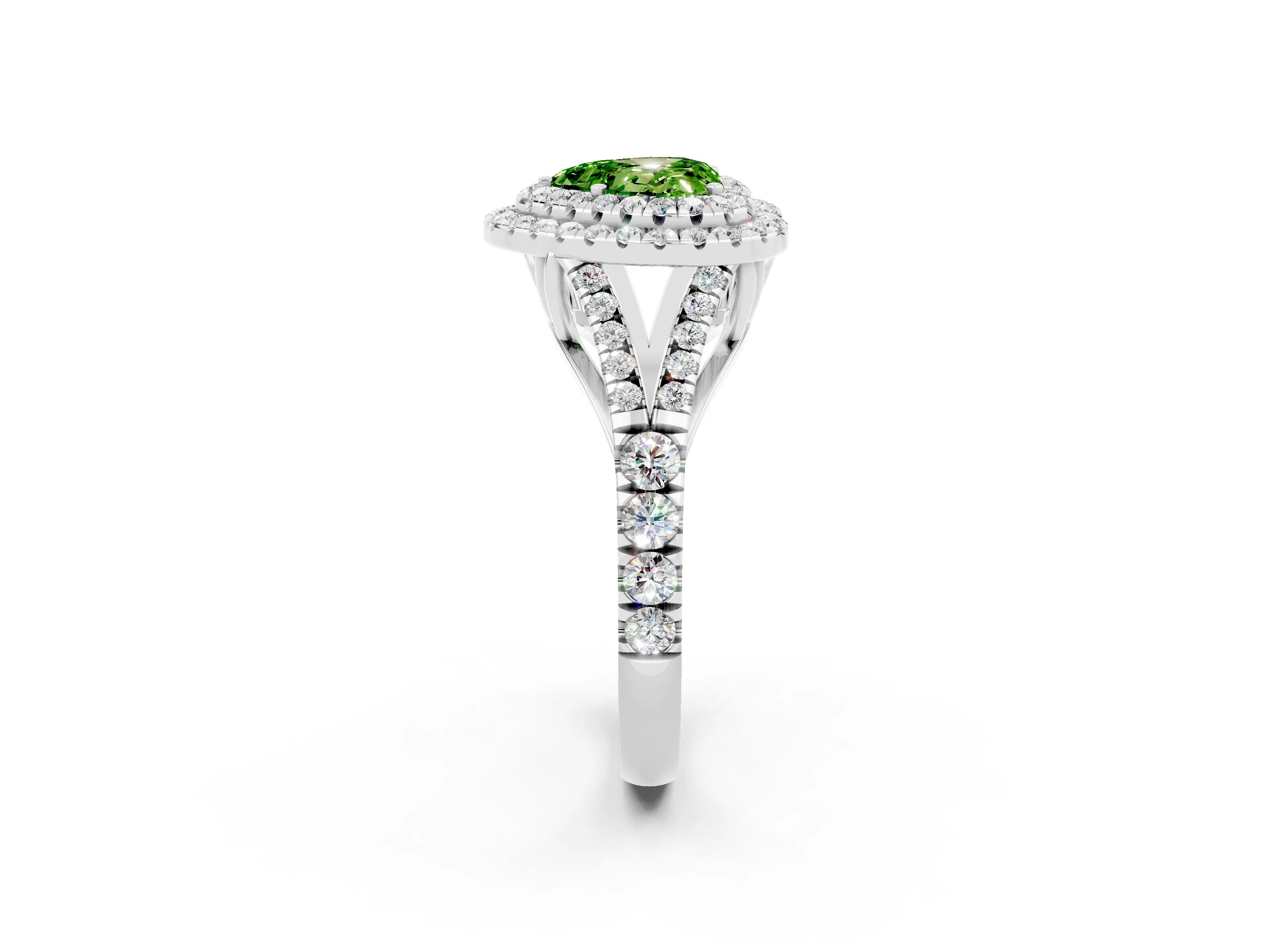 White gold Double Halo Heart Cut Peridot Split Shank Engagement Ring with Four-Prong Setting_2