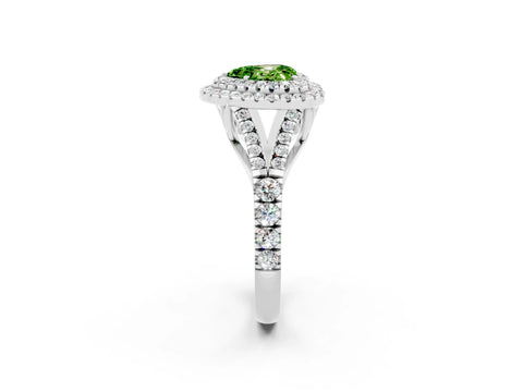 White gold Double Halo Heart Cut Peridot Split Shank Engagement Ring with Four-Prong Setting_2