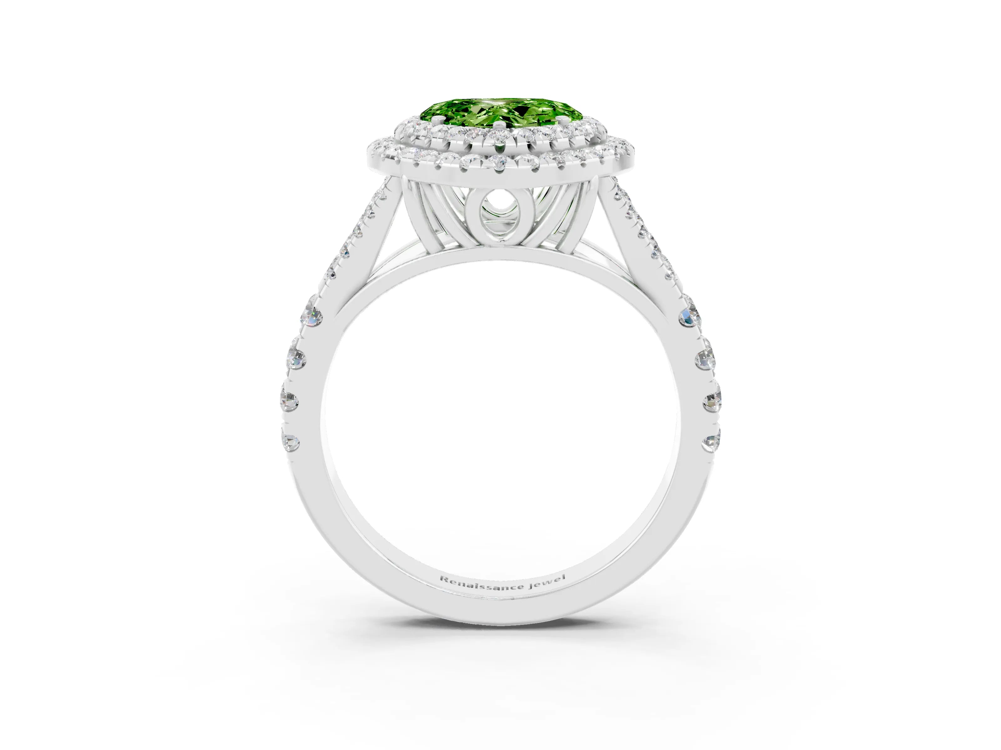 White gold Double Halo Heart Cut Peridot Split Shank Engagement Ring with Four-Prong Setting_3