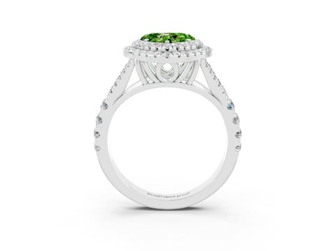 White gold Double Halo Heart Cut Peridot Split Shank Engagement Ring with Four-Prong Setting_3