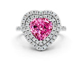 White gold Double Halo Heart Cut Pink Sapphire Pavé Band with Four-Prong Setting_24