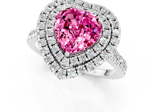 White gold Double Halo Heart Cut Pink Sapphire Pavé Band with Four-Prong Setting_25