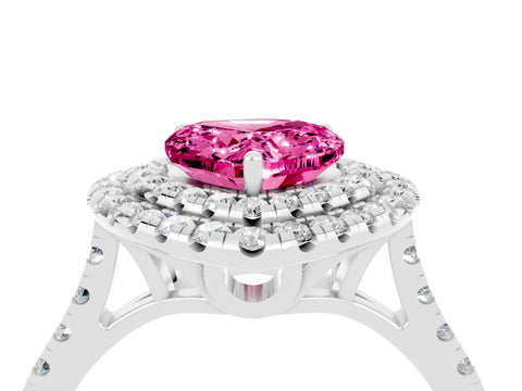 White gold Double Halo Heart Cut Pink Sapphire Pavé Band with Four-Prong Setting_28
