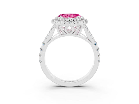 White gold Double Halo Heart Cut Pink Sapphire Split Shank Engagement Ring with Four-Prong Setting_3