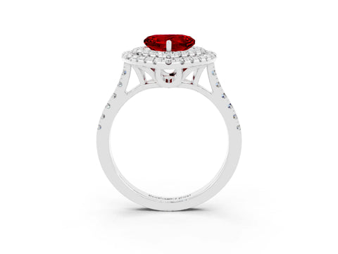 White gold Double Halo Heart Cut Ruby Pavé Band with Four-Prong Setting_3