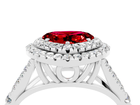 White gold Double Halo Heart Cut Ruby Pavé Split Shank Ring with Prong Setting_4