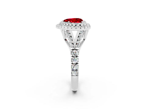 White gold Double Halo Heart Cut Ruby Split Shank Engagement Ring with Four-Prong Setting_2