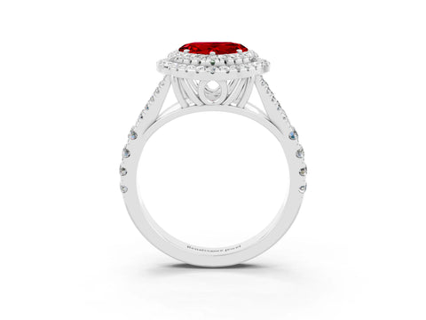 White gold Double Halo Heart Cut Ruby Split Shank Engagement Ring with Four-Prong Setting_3