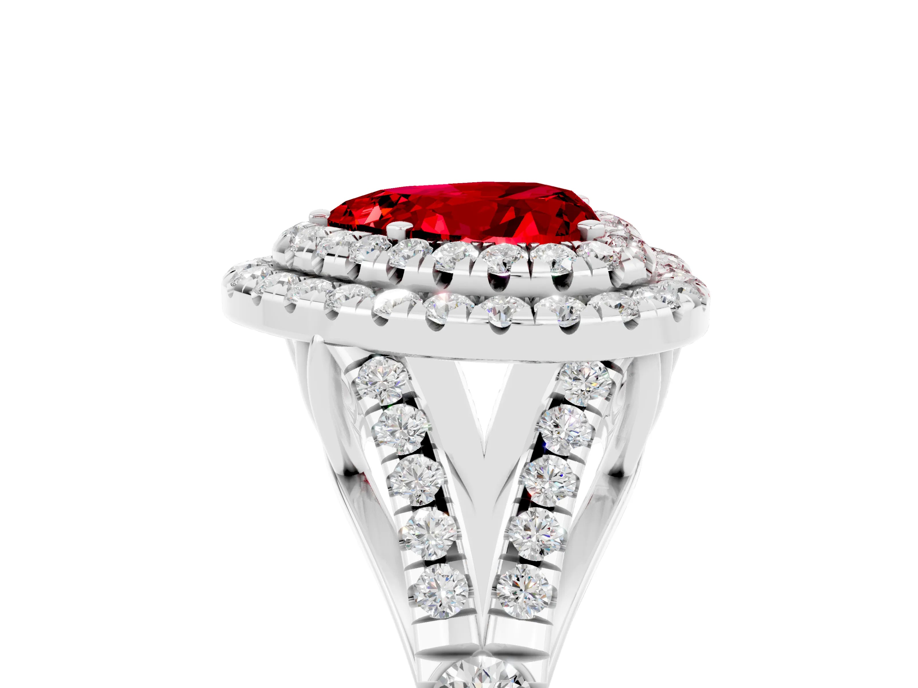 White gold Double Halo Heart Cut Ruby Split Shank Engagement Ring with Four-Prong Setting_5