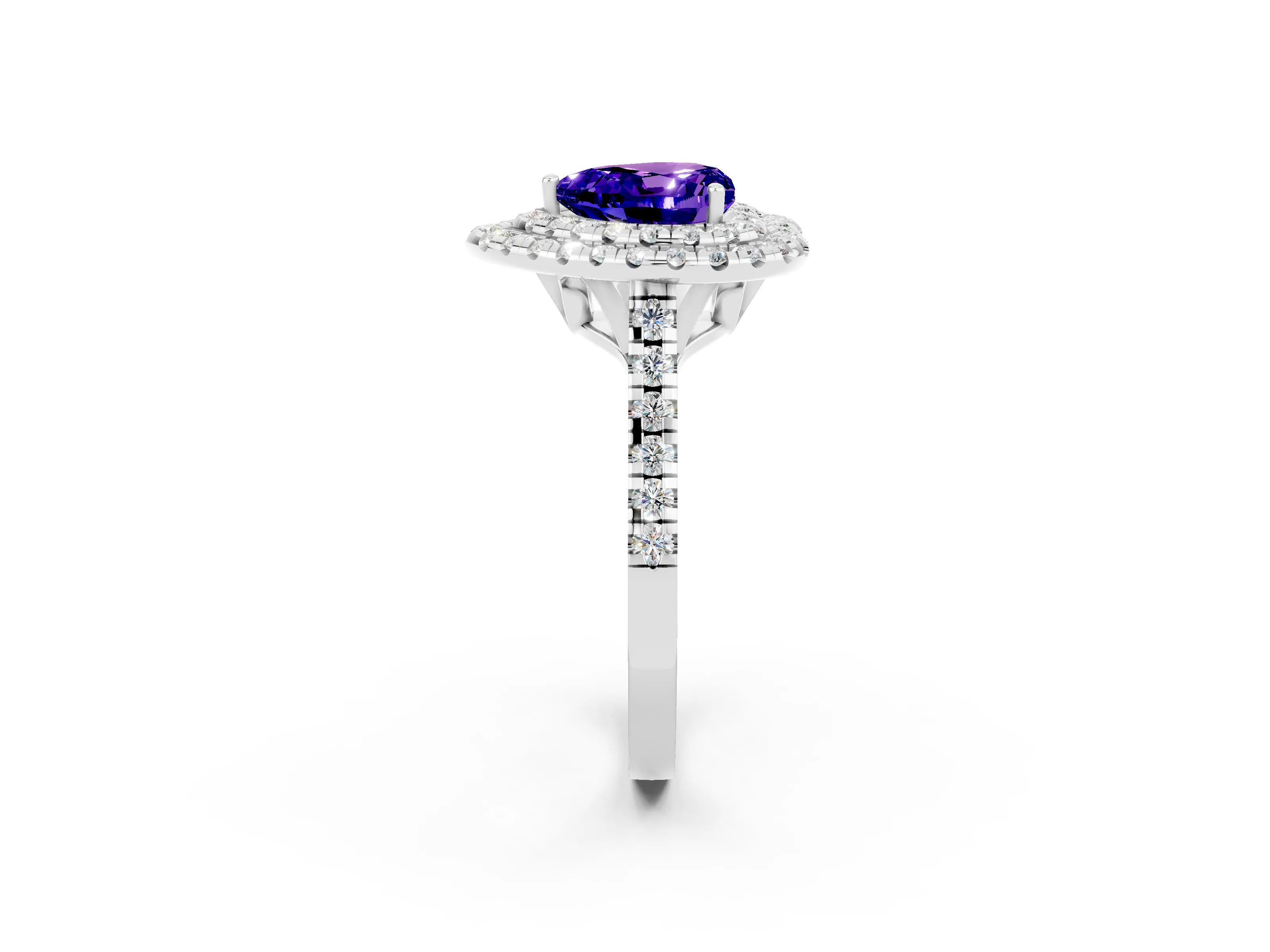 White gold Double Halo Heart Cut Tanzanite Pavé Band with Four-Prong Setting_2