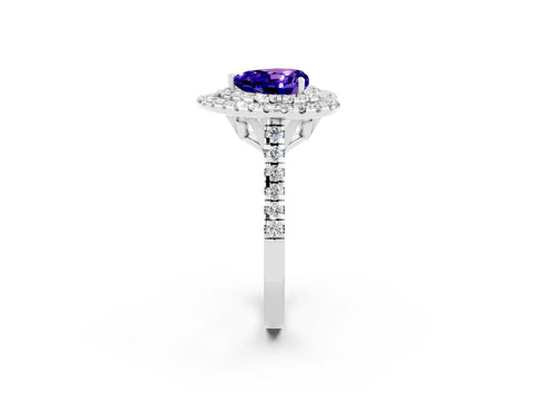White gold Double Halo Heart Cut Tanzanite Pavé Band with Four-Prong Setting_2
