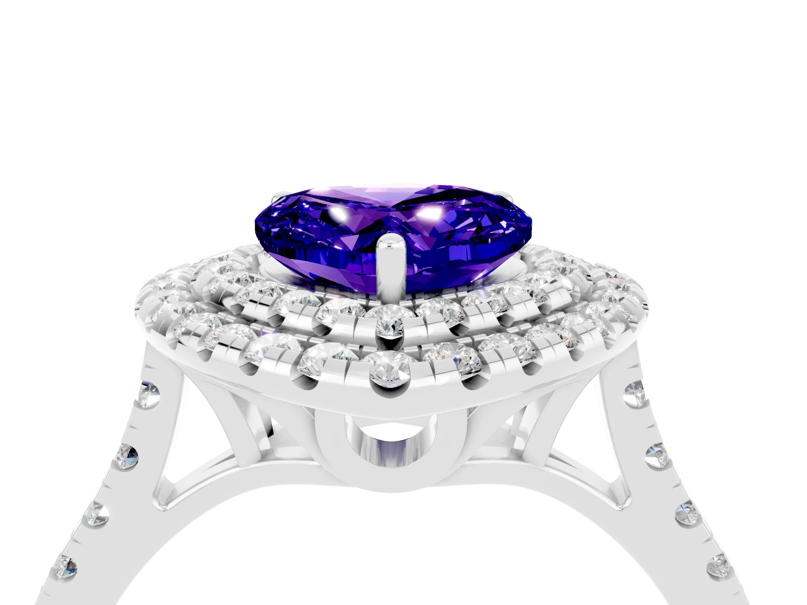 White gold Double Halo Heart Cut Tanzanite Pavé Band with Four-Prong Setting_4