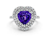 White gold Double Halo Heart Cut Tanzanite Pavé Band with Four-Prong Setting