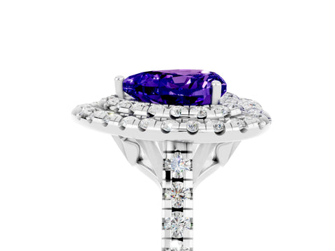 White gold Double Halo Heart Cut Tanzanite Pavé Band with Four-Prong Setting_5