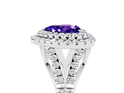 White gold Double Halo Heart Cut Tanzanite Split Shank Engagement Ring with Four-Prong Setting_5