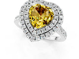 White gold Double Halo Heart Cut Yellow Sapphire Pavé Band with Four-Prong Setting_25