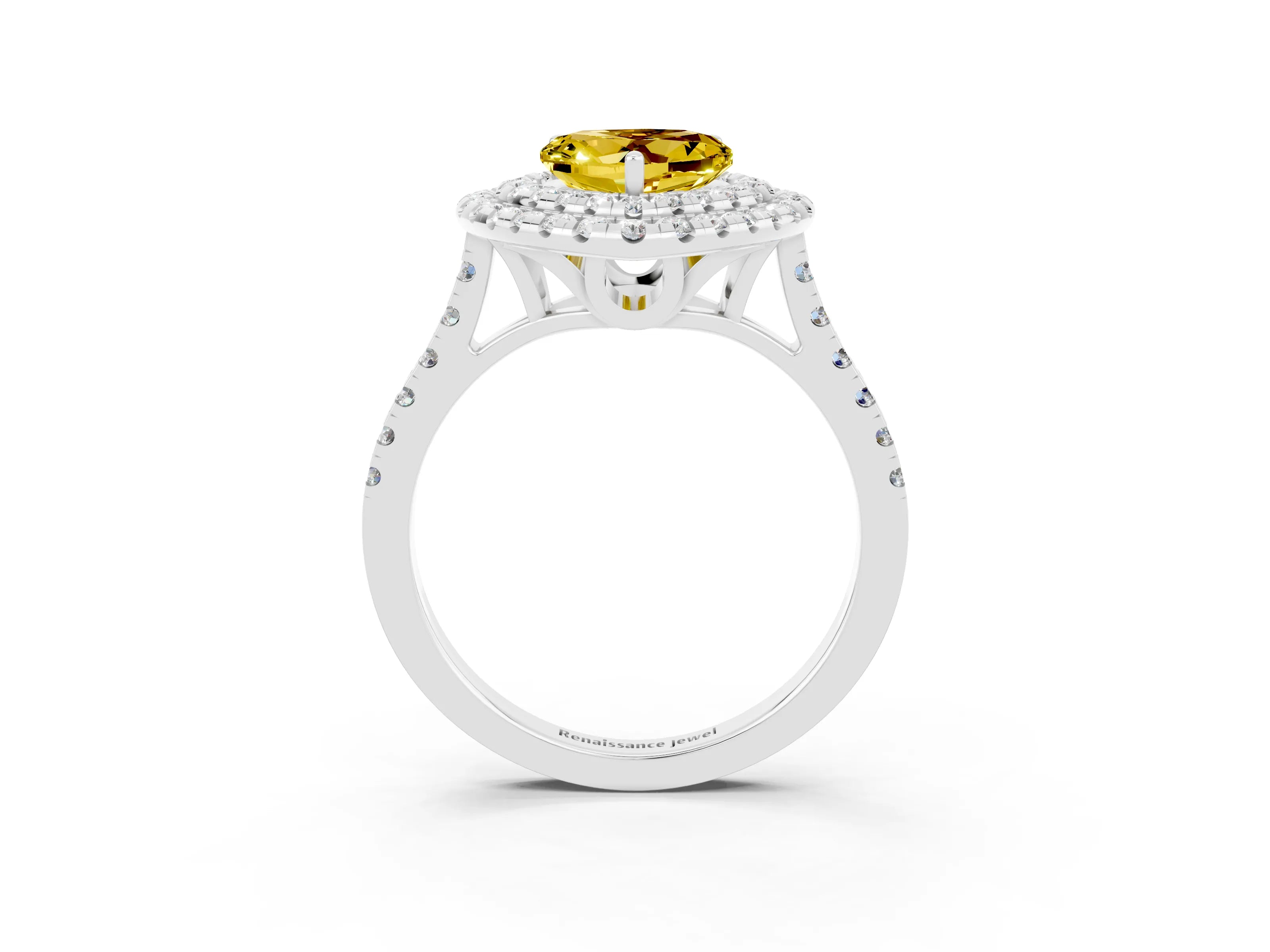White gold Double Halo Heart Cut Yellow Sapphire Pavé Band with Four-Prong Setting_27