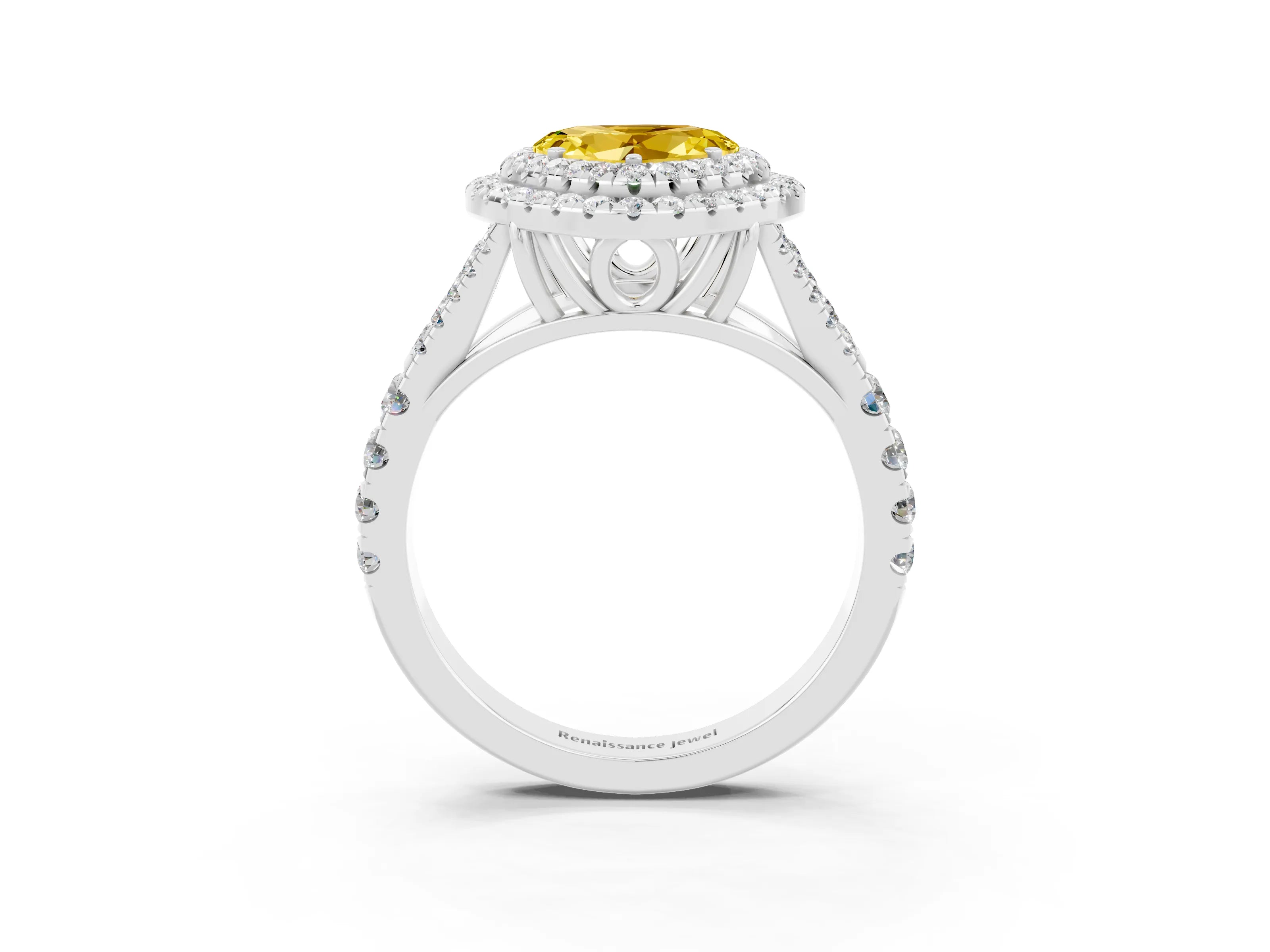White gold Double Halo Heart Cut Yellow Sapphire Split Shank Engagement Ring with Four-Prong Setting_3