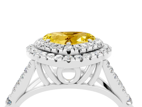 White gold Double Halo Heart Cut Yellow Sapphire Split Shank Engagement Ring with Four-Prong Setting_4
