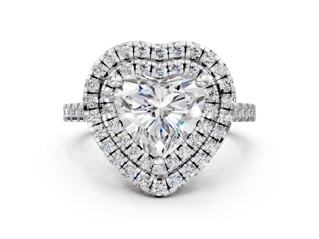 White gold Double Halo Heart Diamond Pave Band with Four-Prong Setting_70