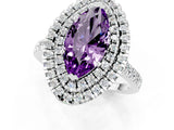 White gold Double Halo Marquise Cut Amethyst Pavé Band with Four-Prong Setting_1