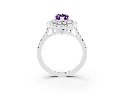 White gold Double Halo Marquise Cut Amethyst Pavé Band with Four-Prong Setting_3