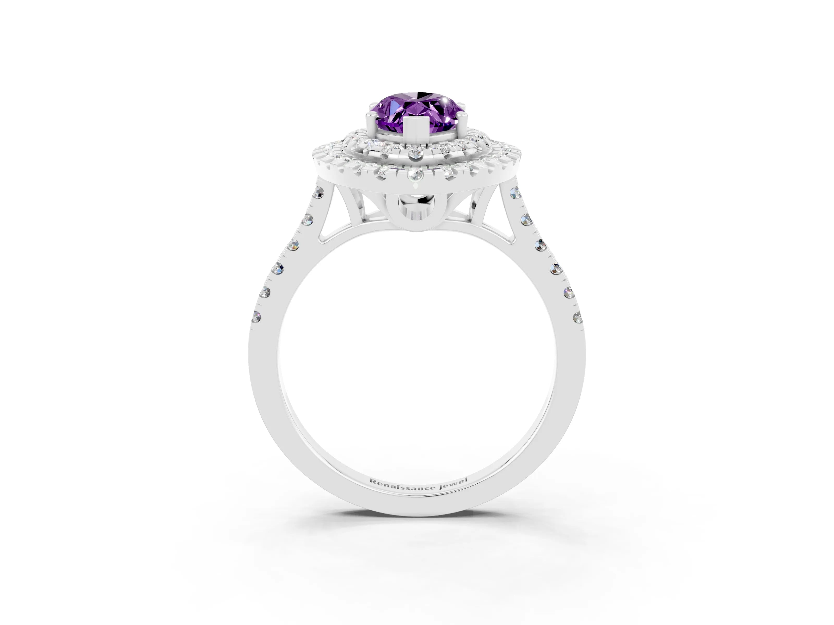 White gold Double Halo Marquise Cut Amethyst Pavé Band with Four-Prong Setting_3
