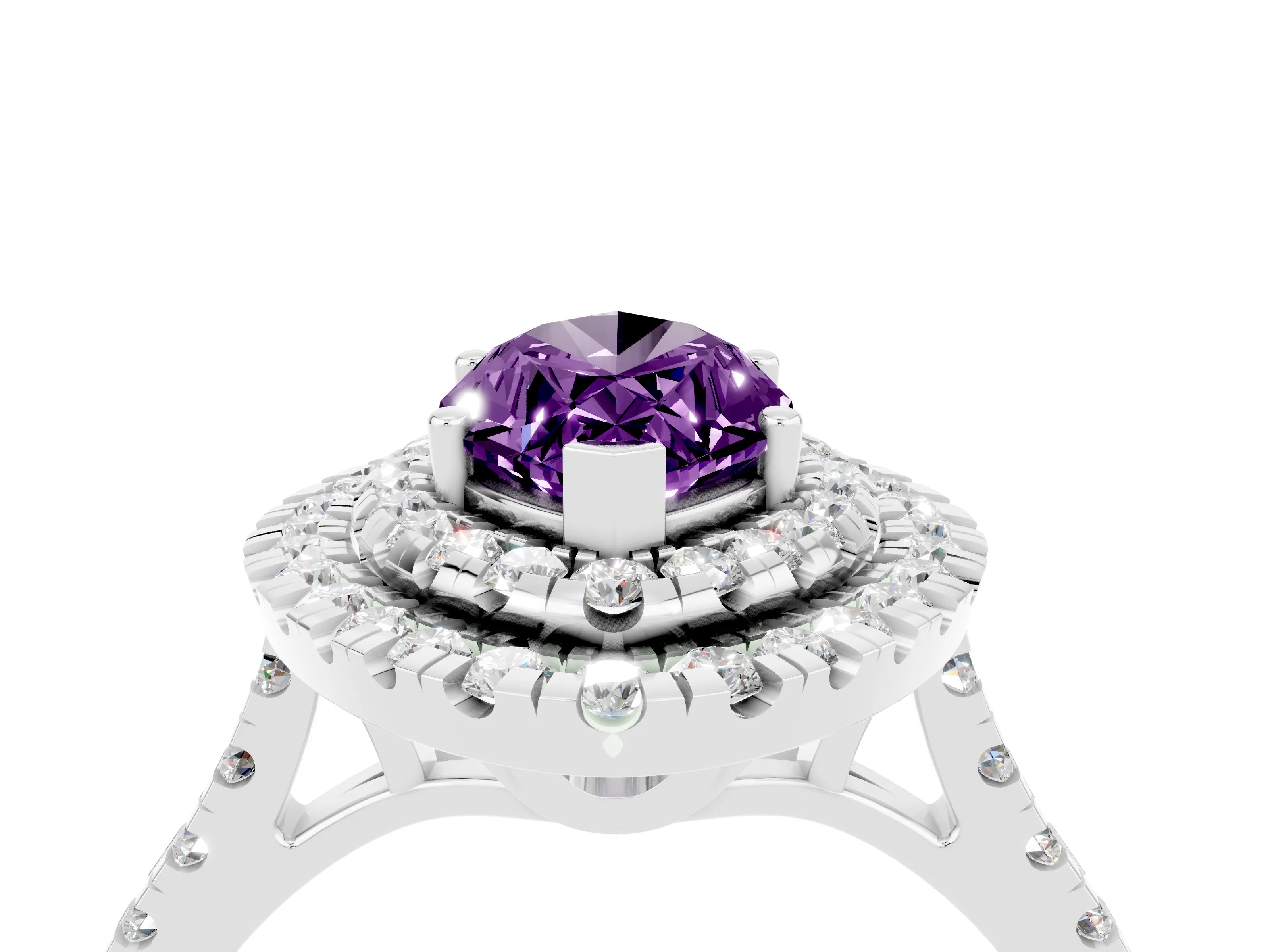 White gold Double Halo Marquise Cut Amethyst Pavé Band with Four-Prong Setting_4