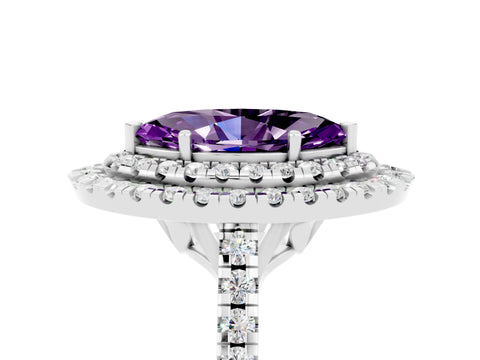 White gold Double Halo Marquise Cut Amethyst Pavé Band with Four-Prong Setting_5