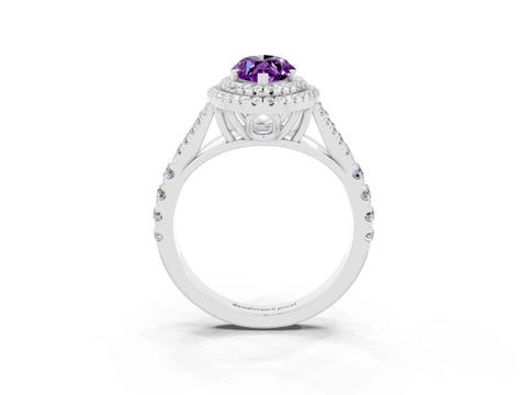 White gold Double Halo Marquise Cut Amethyst Pavé Split Shank Ring with Prong Setting_3
