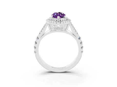 White gold Double Halo Marquise Cut Amethyst Split Shank Engagement Ring with Four-Prong Setting_3