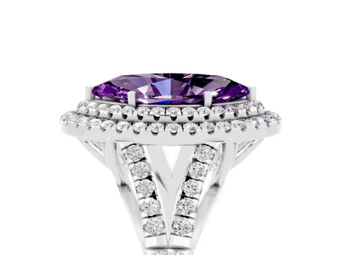 White gold Double Halo Marquise Cut Amethyst Split Shank Engagement Ring with Four-Prong Setting_5