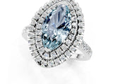 White gold Double Halo Marquise Cut Aquamarine Pavé Band with Four-Prong Setting_1
