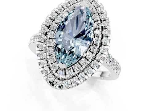 White gold Double Halo Marquise Cut Aquamarine Pavé Band with Four-Prong Setting_1