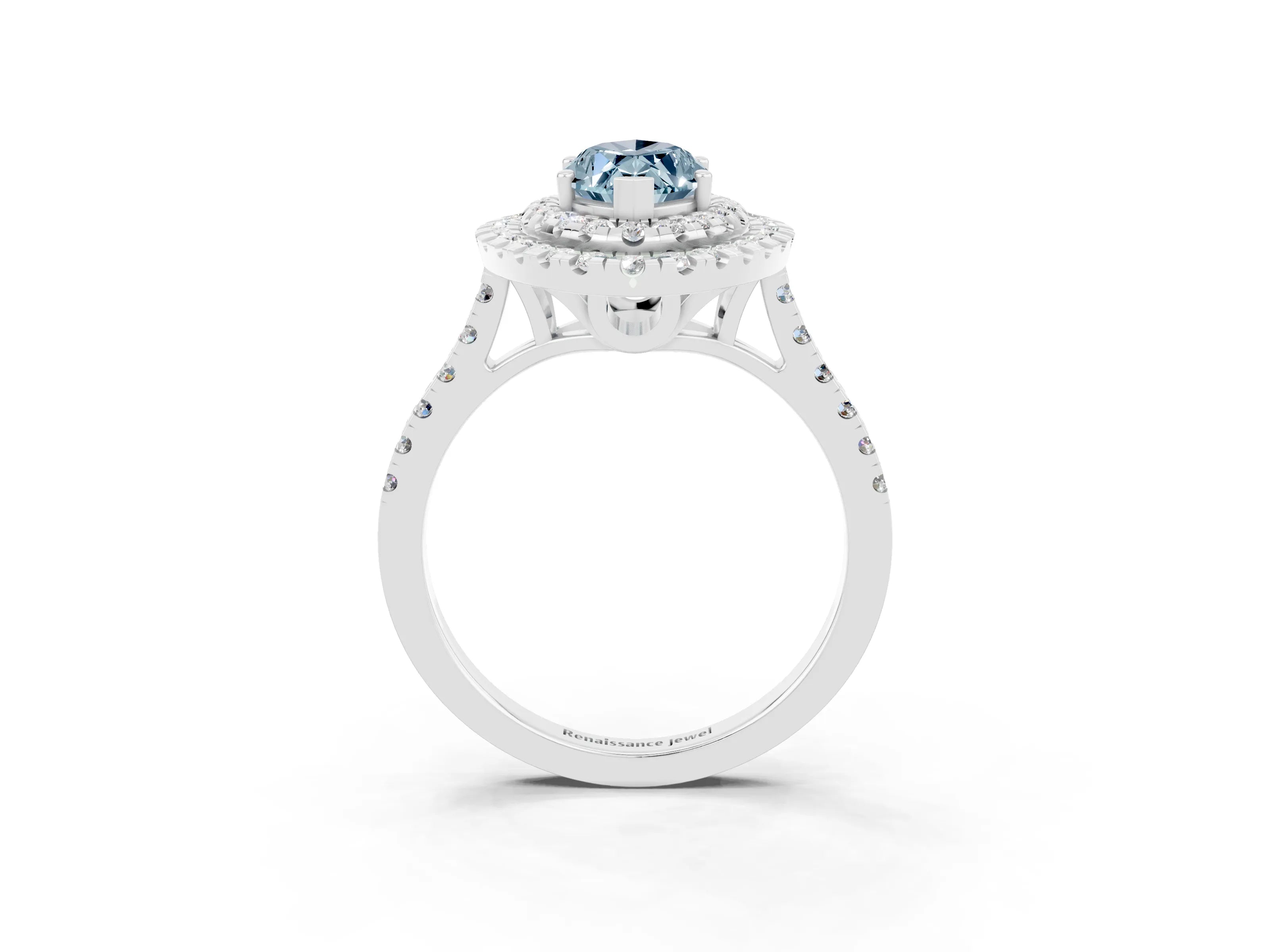 White gold Double Halo Marquise Cut Aquamarine Pavé Band with Four-Prong Setting_3