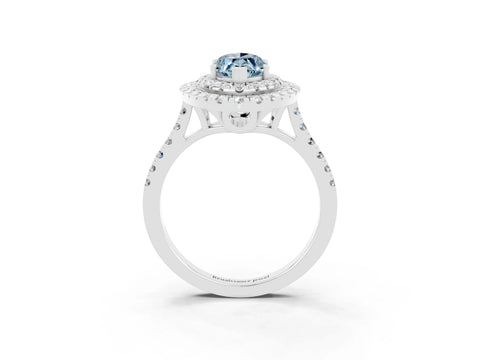 White gold Double Halo Marquise Cut Aquamarine Pavé Band with Four-Prong Setting_3