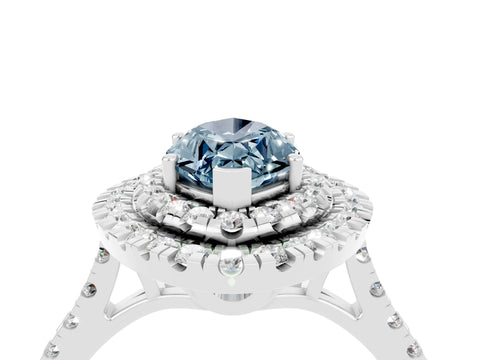 White gold Double Halo Marquise Cut Aquamarine Pavé Band with Four-Prong Setting_4