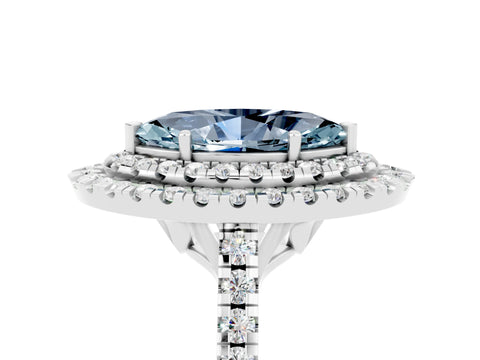 White gold Double Halo Marquise Cut Aquamarine Pavé Band with Four-Prong Setting_5