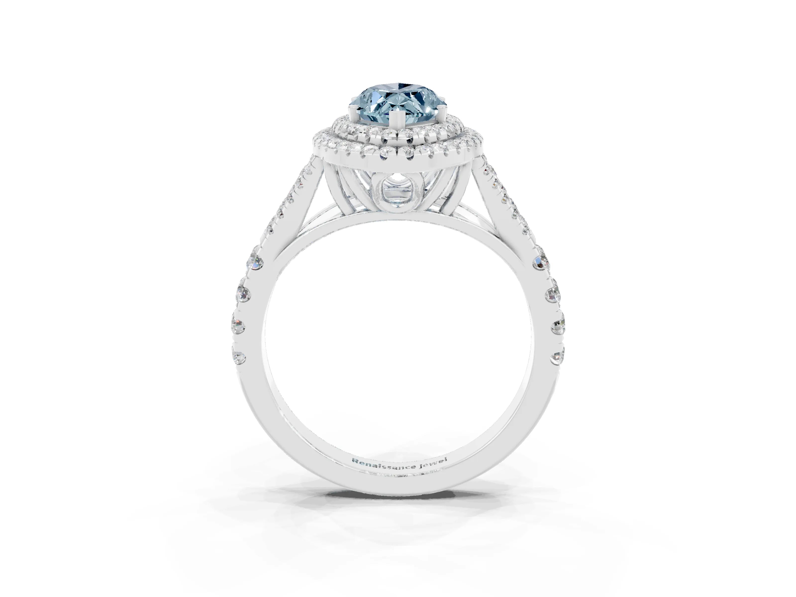 White gold Double Halo Marquise Cut Aquamarine Pavé Split Shank Ring with Prong Setting_3