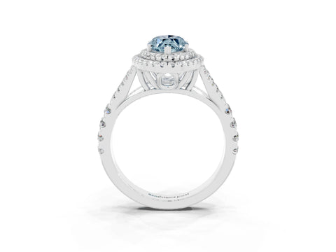 White gold Double Halo Marquise Cut Aquamarine Pavé Split Shank Ring with Prong Setting_3