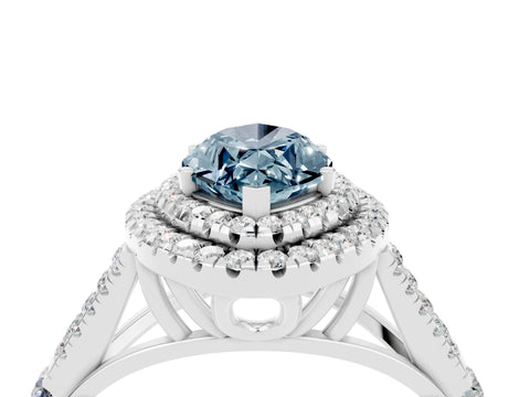 White gold Double Halo Marquise Cut Aquamarine Pavé Split Shank Ring with Prong Setting_4