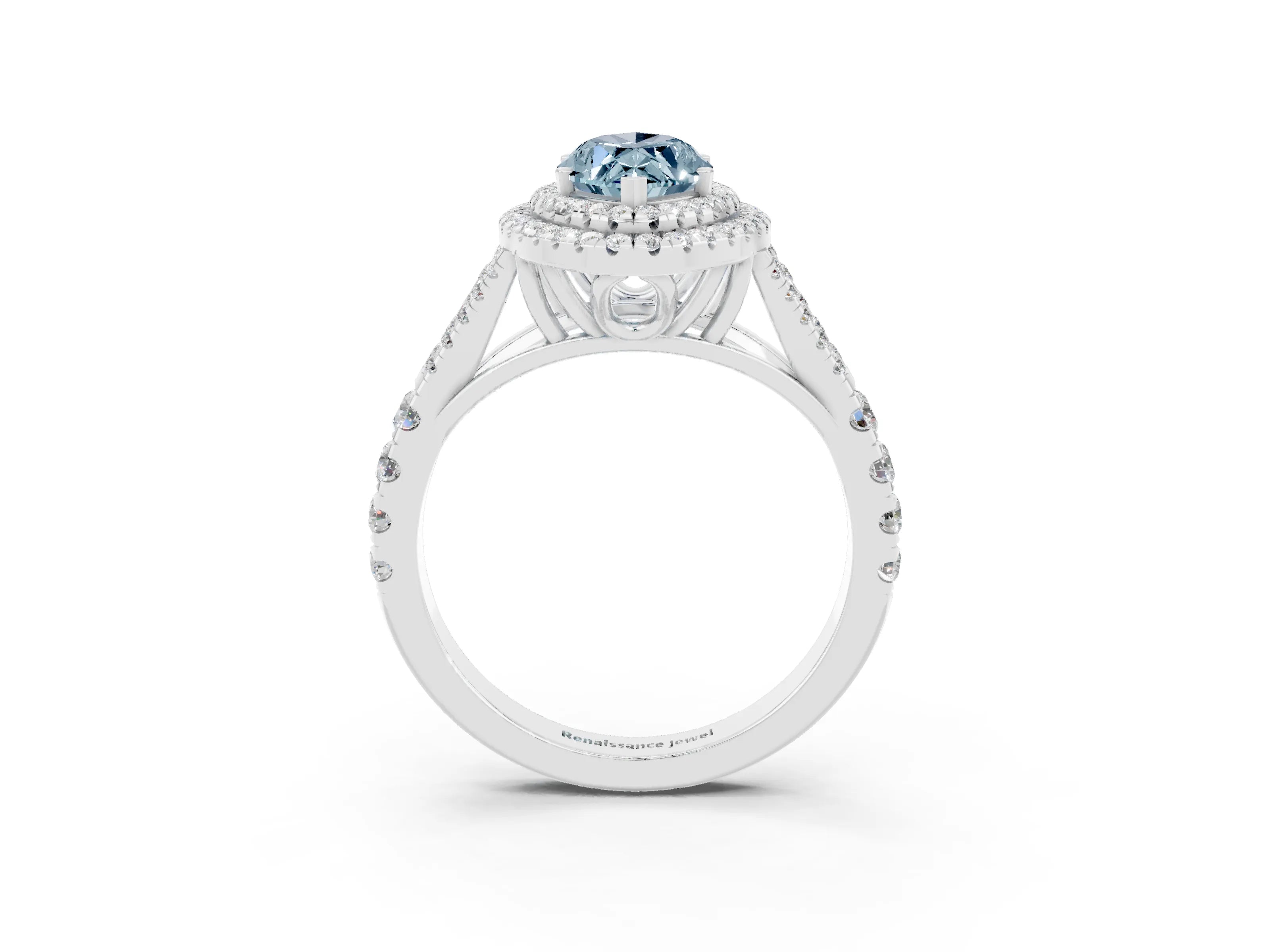 White gold Double Halo Marquise Cut Aquamarine Split Shank Engagement Ring with Four-Prong Setting_3