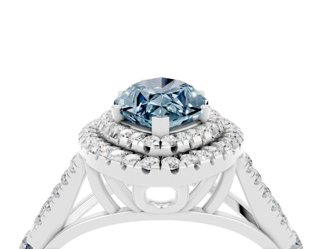 White gold Double Halo Marquise Cut Aquamarine Split Shank Engagement Ring with Four-Prong Setting_4
