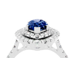 White gold Double Halo Marquise Cut Blue Sapphire Pavé Band with Four-Prong Setting_4